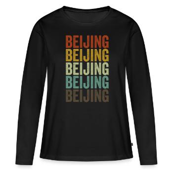 Pékin Chine Rétro Vintage - T-shirt manches longues Premium bio Femme - noir - Devant - Julia (174cm)