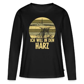 Harz Wandern Harzer Brocken - Frauen Premium Bio Langarmshirt - Schwarz - Vorne - Julia (174cm)