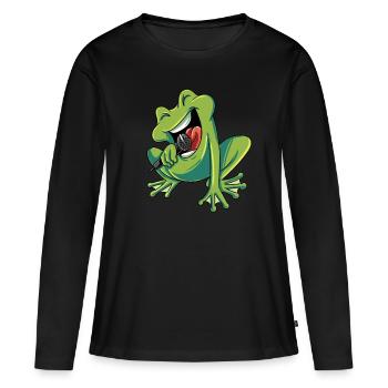 Singender Frosch - Frauen Premium Bio Langarmshirt - Schwarz - Vorne - Julia (174cm)