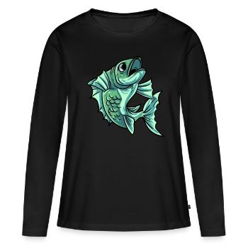 Poisson carpe - T-shirt manches longues Premium bio Femme - noir - Devant - Julia (174cm)