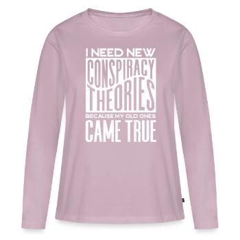 J’ai besoin de nouvelles théories du complot - T-shirt manches longues Premium bio Femme - rose poudré - Devant - Julia (174cm)