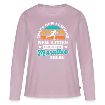 Marathon Compétition Sport Ultramarathon Battle - T-shirt manches longues Premium bio Femme - rose poudré - Devant - Julia (174cm)