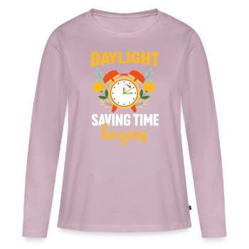 Début de l’heure d’été - T-shirt manches longues Premium bio Femme - rose poudré - Devant - Julia (174cm)