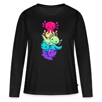 Subtle Gay Pride Flag Kawaii Axolotl LGBTQ - Women's Premium Organic Long Sleeve Shirt - black - Front - Julia (174cm)