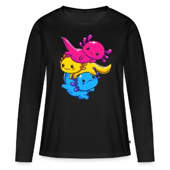 Subtle Pansexual Pride Flag Kawaii Axolotl LGBTQ - Women's Premium Organic Long Sleeve Shirt - black - Front - Julia (174cm)
