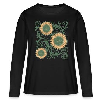 Baroque Esthétique Tournesol Motif Dark Academia - T-shirt manches longues Premium bio Femme - noir - Devant - Julia (174cm)