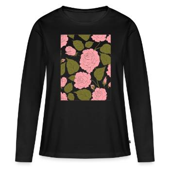 Esthétique Rose Motif Floral Baroque - T-shirt manches longues Premium bio Femme - noir - Devant - Julia (174cm)