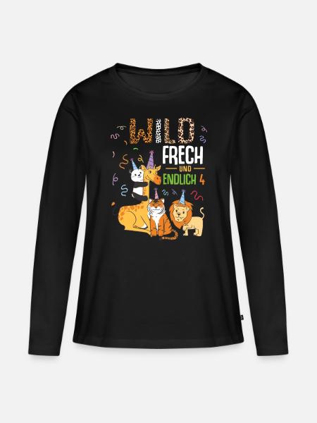 Wild Frech und Endlich 4 Jahre, 4. Geburtstag - Frauen Premium Bio Langarmshirt - Schwarz