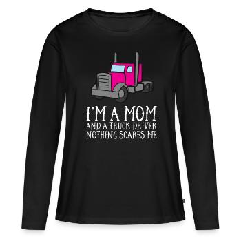 Chauffeur de camion Maman Femme Chauffeur de camion Camionneur Maman - T-shirt manches longues Premium bio Femme - noir - Devant - Julia (174cm)