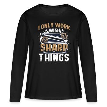 Kettensäge Schnitzen Holzfäller - Frauen Premium Bio Langarmshirt - Schwarz - Vorne - Julia (174cm)