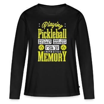 Jouer au pickleball améliore la mémoire - T-shirt manches longues Premium bio Femme - noir - Devant - Julia (174cm)