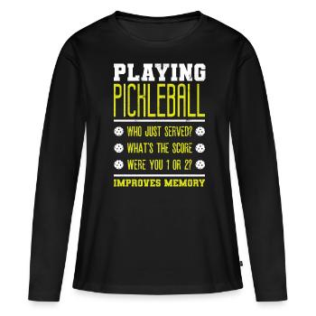 Jouer au pickleball améliore la mémoire - T-shirt manches longues Premium bio Femme - noir - Devant - Julia (174cm)
