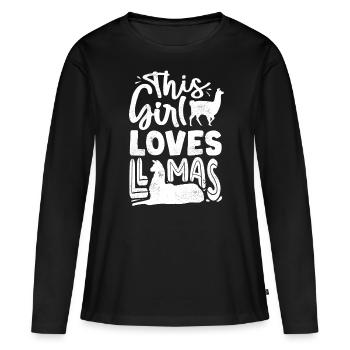 Cette fille aime les lamas, les lamas, les lamas - T-shirt manches longues Premium bio Femme - noir - Devant - Julia (174cm)