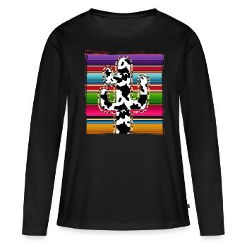 Cactus vache de l’Ouest - T-shirt manches longues Premium bio Femme - noir - Devant - Julia (174cm)