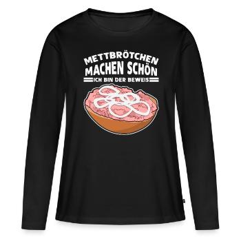 Mettigel Hackfleisch Mett Mettbrötchen - Frauen Premium Bio Langarmshirt - Schwarz - Vorne - Julia (174cm)