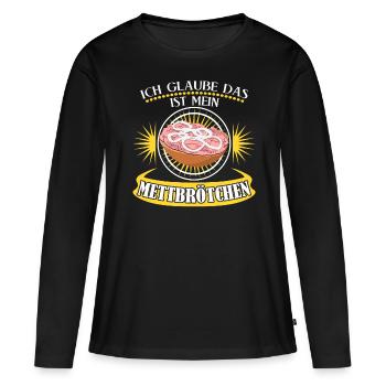 Mettigel Mettbrötchen Hackfleisch Mett - Frauen Premium Bio Langarmshirt - Schwarz - Vorne - Julia (174cm)