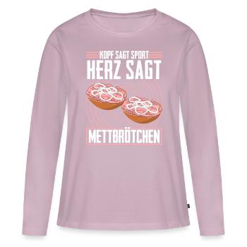 Hackfleisch Mett Mettbrötchen - Frauen Premium Bio Langarmshirt - Altrosa - Vorne - Julia (174cm)