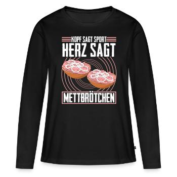 Hackfleisch Mett Mettbrötchen - Frauen Premium Bio Langarmshirt - Schwarz - Vorne - Julia (174cm)