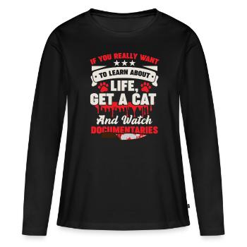 Documentaires félins Thriller Propriétaires de chats - T-shirt manches longues Premium bio Femme - noir - Devant - Julia (174cm)