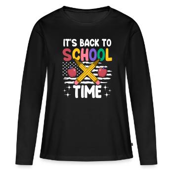 Enseignant patriote le premier jour d’école - T-shirt manches longues Premium bio Femme - noir - Devant - Julia (174cm)
