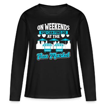 Vendeur junkie d’échange d’objets de collection - T-shirt manches longues Premium bio Femme - noir - Devant - Julia (174cm)