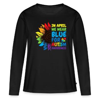 Tournesol de sensibilisation à l’autisme - T-shirt manches longues Premium bio Femme - noir - Devant - Julia (174cm)
