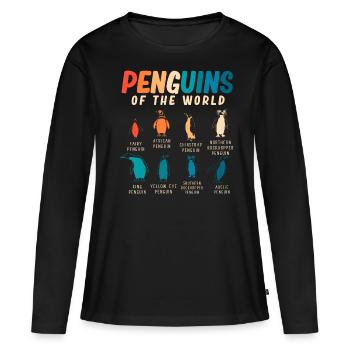 Pingouins, Pingouins, Amateurs de Pingouins - T-shirt manches longues Premium bio Femme - noir - Devant - Julia (174cm)