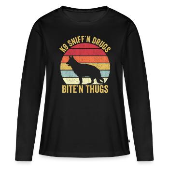 Polizist Polizeihund Vintage - Frauen Premium Bio Langarmshirt - Schwarz - Vorne - Julia (174cm)