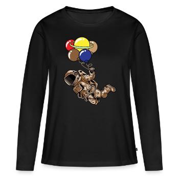 Spaceman Moon Planets Astronaut Space Balloons - Frauen Premium Bio Langarmshirt - Schwarz - Vorne - Julia (174cm)