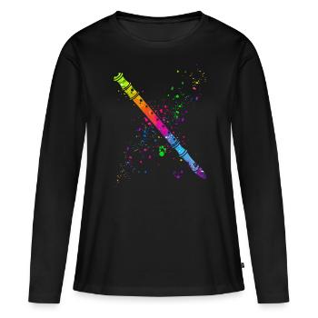 Flûte, Jouer de la flûte, - T-shirt manches longues Premium bio Femme - noir - Devant - Julia (174cm)