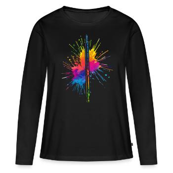 Flûte, Jouer de la flûte, - T-shirt manches longues Premium bio Femme - noir - Devant - Julia (174cm)