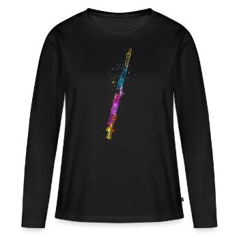 Flûte, Jouer de la flûte, - T-shirt manches longues Premium bio Femme - noir - Devant - Julia (174cm)