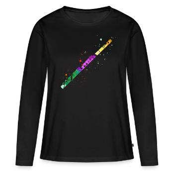 Flûte, Jouer de la flûte, - T-shirt manches longues Premium bio Femme - noir - Devant - Julia (174cm)