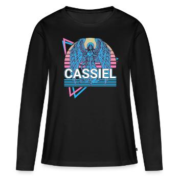 Cassiel Erzengel Retro - Frauen Premium Bio Langarmshirt - Schwarz - Vorne - Julia (174cm)