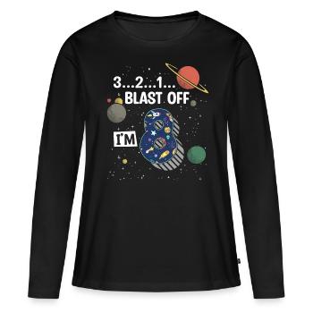 Blast Off J’ai 8 ans, 8ème anniversaire - T-shirt manches longues Premium bio Femme - noir - Devant - Julia (174cm)
