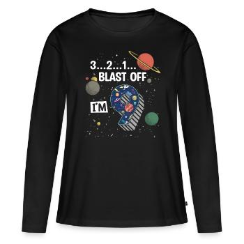 Blast Off J’ai 9 ans, 9ème anniversaire - T-shirt manches longues Premium bio Femme - noir - Devant - Julia (174cm)