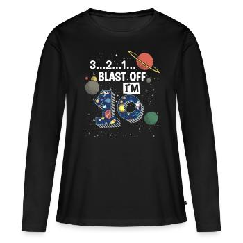 Blast Off J’ai 10 ans, 10e anniversaire - T-shirt manches longues Premium bio Femme - noir - Devant - Julia (174cm)