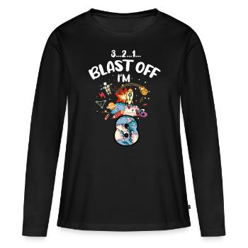 Blast Off J’ai 8 ans, 8ème anniversaire - T-shirt manches longues Premium bio Femme - noir - Devant - Julia (174cm)