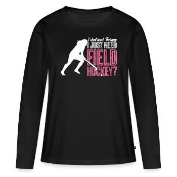 Field Hockey Hockeyschläger - Frauen Premium Bio Langarmshirt - Schwarz - Vorne - Julia (174cm)