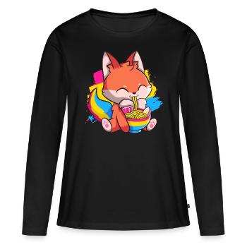Pansexual Pride Kawaii Fox Ramen Noodles Panse - T-shirt manches longues Premium bio Femme - noir - Devant - Julia (174cm)