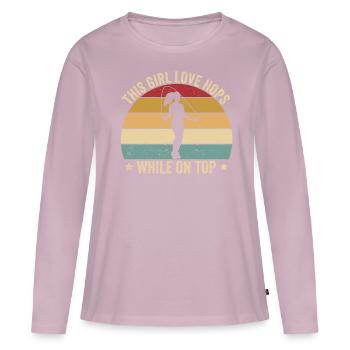 Drôle de corde à sauter cette fille sautillant - T-shirt manches longues Premium bio Femme - rose poudré - Devant - Julia (174cm)