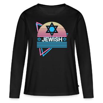 Jüdischer Davidstern Retro Jude Hebräisch - Frauen Premium Bio Langarmshirt - Schwarz - Vorne - Julia (174cm)