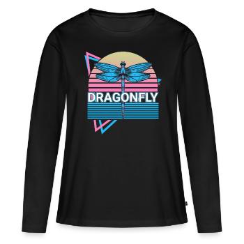 Libelle Libellen Retro - Frauen Premium Bio Langarmshirt - Schwarz - Vorne - Julia (174cm)