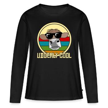 Cow Farmer Veau Ferme Veau Vaches - T-shirt manches longues Premium bio Femme - noir - Devant - Julia (174cm)