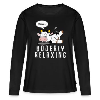 Vache Éleveur Veau endormi Veaux Vaches - T-shirt manches longues Premium bio Femme - noir - Devant - Julia (174cm)