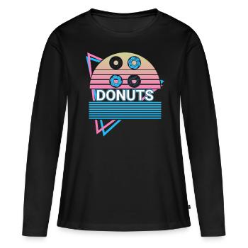 Donuts Retro Donut - T-shirt manches longues Premium bio Femme - noir - Devant - Julia (174cm)