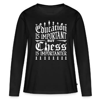 échecs, joueur d’échecs, citation d’échecs - T-shirt manches longues Premium bio Femme - noir - Devant - Julia (174cm)