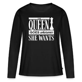 échecs, joueur d’échecs, citation d’échecs - T-shirt manches longues Premium bio Femme - noir - Devant - Julia (174cm)