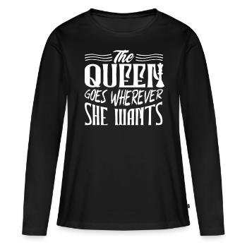 échecs, joueur d’échecs, citation d’échecs - T-shirt manches longues Premium bio Femme - noir - Devant - Julia (174cm)