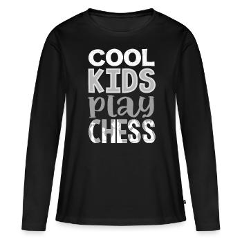 échecs, joueur d’échecs, citation d’échecs - T-shirt manches longues Premium bio Femme - noir - Devant - Julia (174cm)